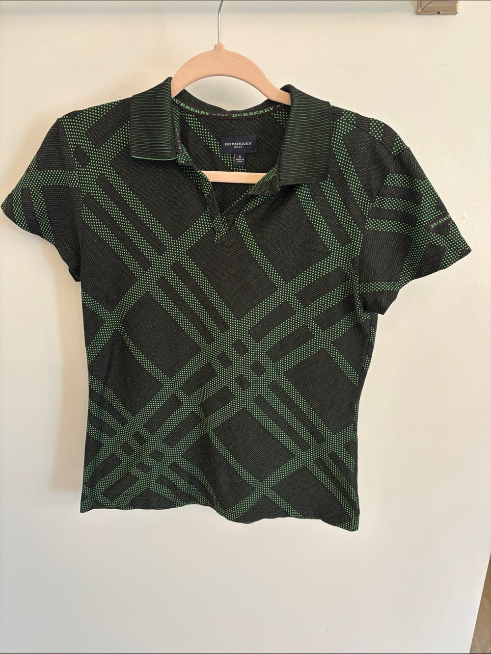 Burberry Green and Black Short Sleeve Polo Top small